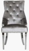 RRP £500 Boxed Arigi Bianci Light Grey Velvet Dining Olain Back Chairs Set Of 2 Wk2290Lgv