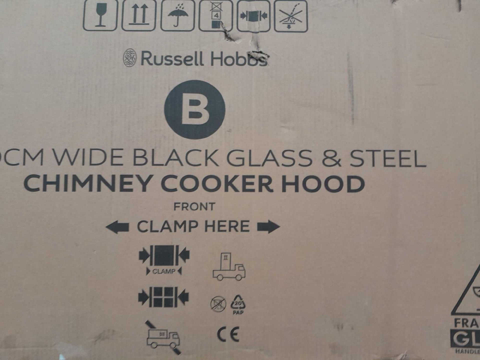 RRP £400 Boxed Russell Hobbs 90Cm Wide Black Steel Chimney Cooker Hood - Image 2 of 2