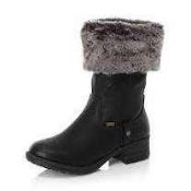 RRP £80 Boxed Pair Of Size 37 Rieker Black Women's Fur Top Boots
