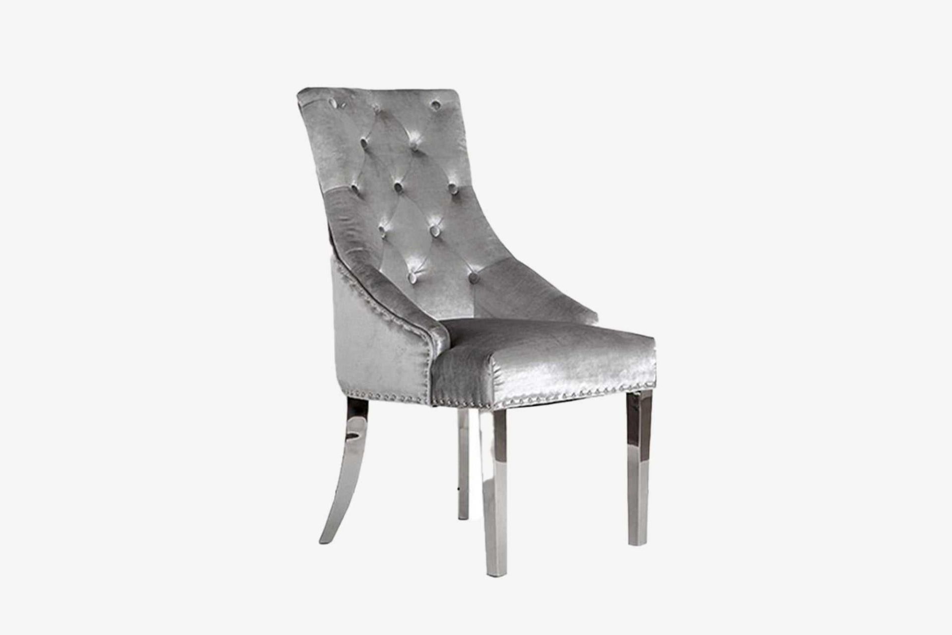 RRP £500 Boxed Brand New Set Of 2 Arigi Bianchi Diamond Stitched Back Dining Dark Grey Velvet Chairs