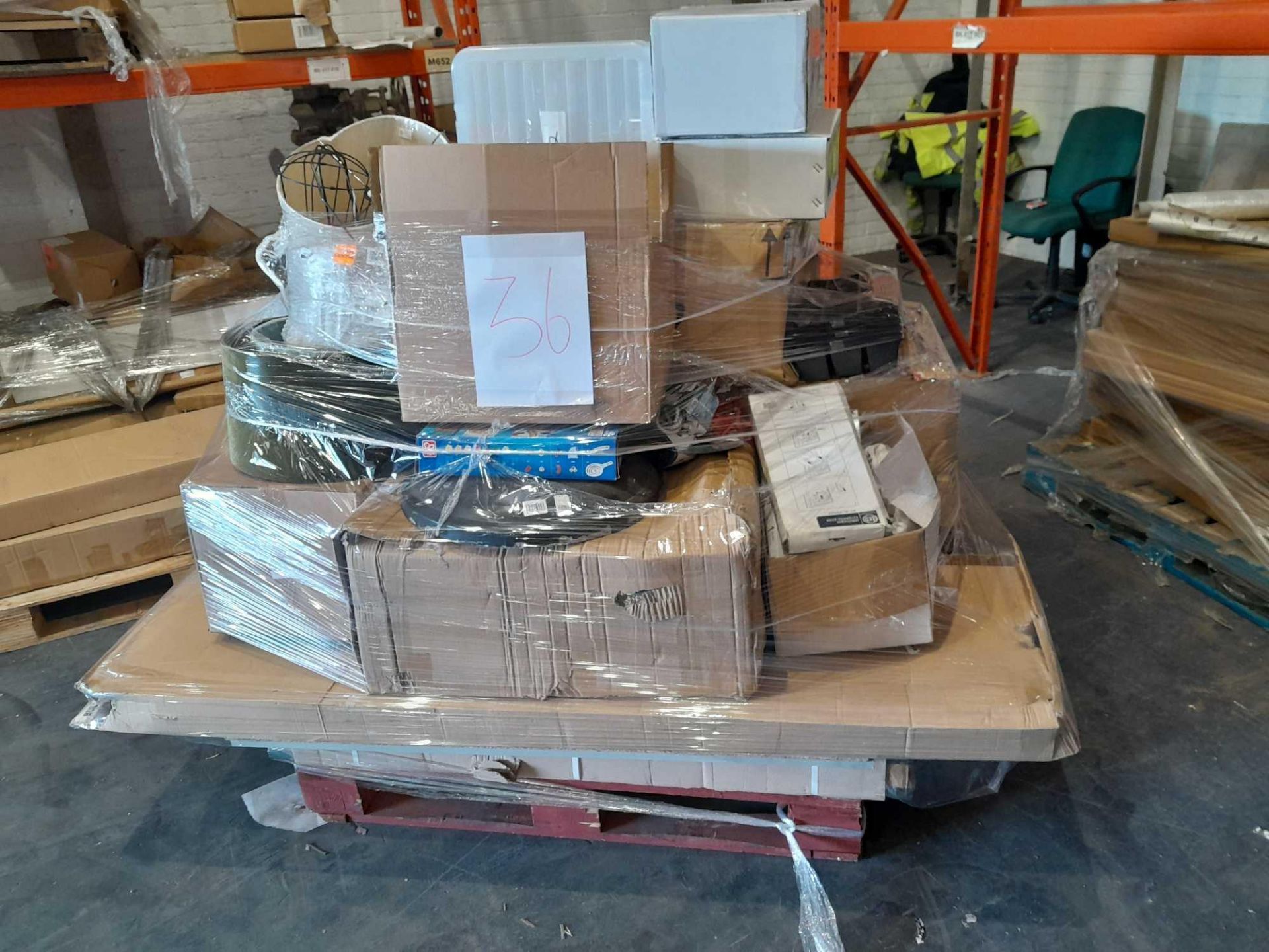 RRP £1,450 Pallet To Contain Assorted Items Such As Lights, Light Shades, Irons, And More.