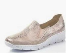 RRP £85 Boxed Rieker Slip On Wedge Rose Gold Uk Size 6.5