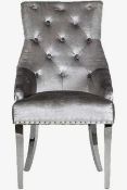 RRP £500 Boxed Arigi Bianci Velvet Light Grey Set Of 2 Dining Plain Back Chairs