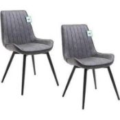 RRP £150 Boxed Set Of 2 Grey Leather Dining Chairs