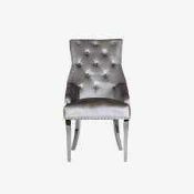 RRP £200 Boxed Brand New Set Of 2 Arigi Bianci Silver/Grey Gino Velvet Dining Chairs(Jd8078-2-Ye)