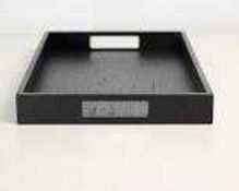 RRP £100 Lot To Contain X4 Items, Glass Tray, Silver Tray, X2 Black Serving Trays