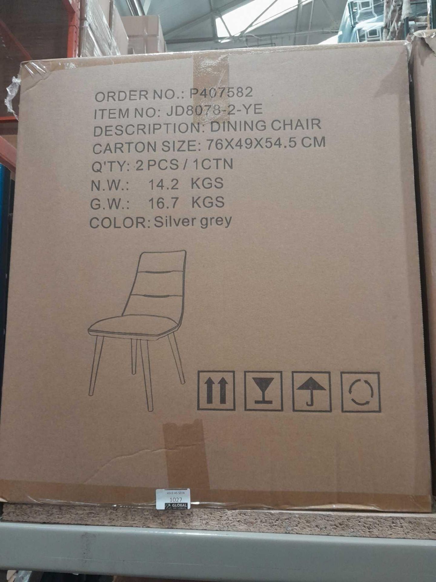 RRP £200 Boxed Brand New Set Of 2 Arigi Bianci Silver/Grey Gino Velvet Dining Chairs(Jd8078-2-Ye) - Image 2 of 2