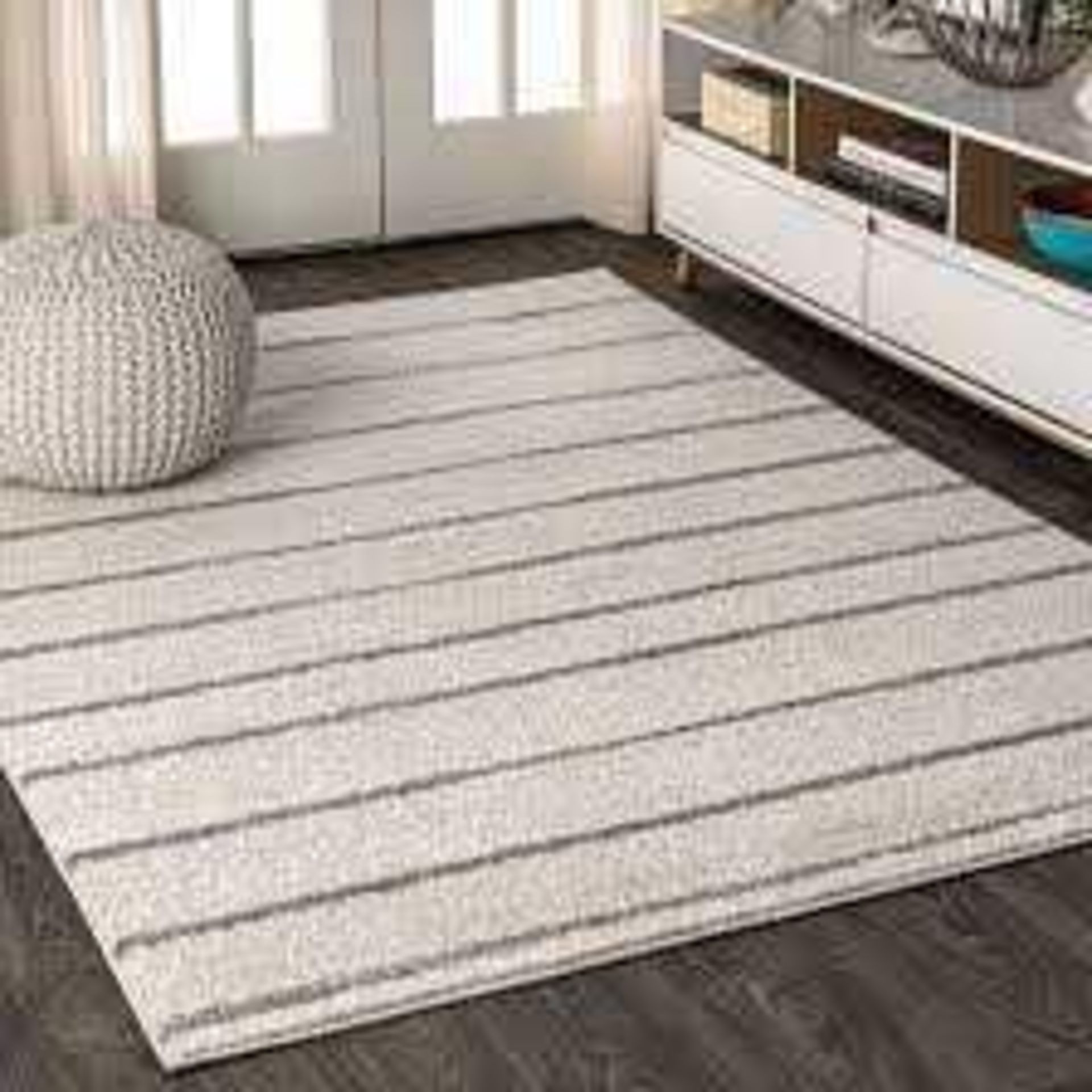 RRP £100 Wayfair White With Grey Stripe Rug