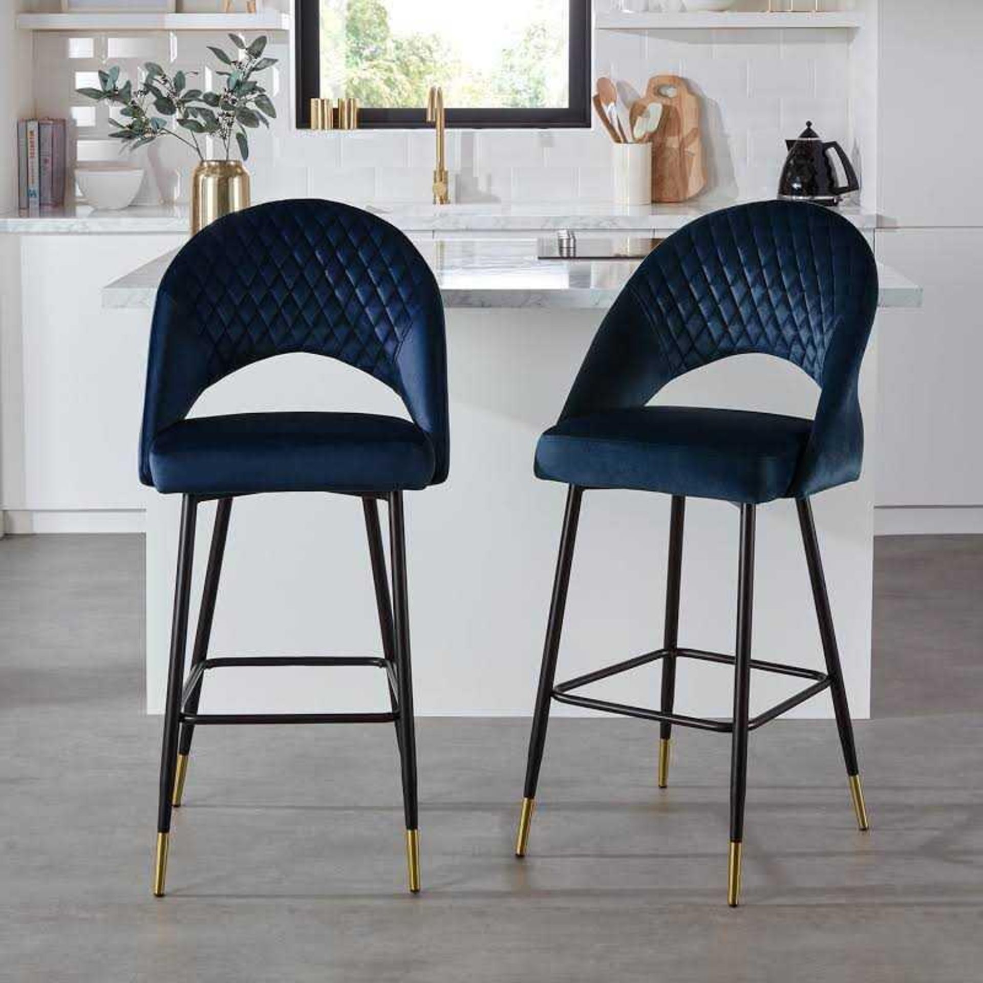 RRP £200 Boxed Brand New Arigi Bianci Set Of 2 Blue Velvet Dining Chairs(Jb8058-2)