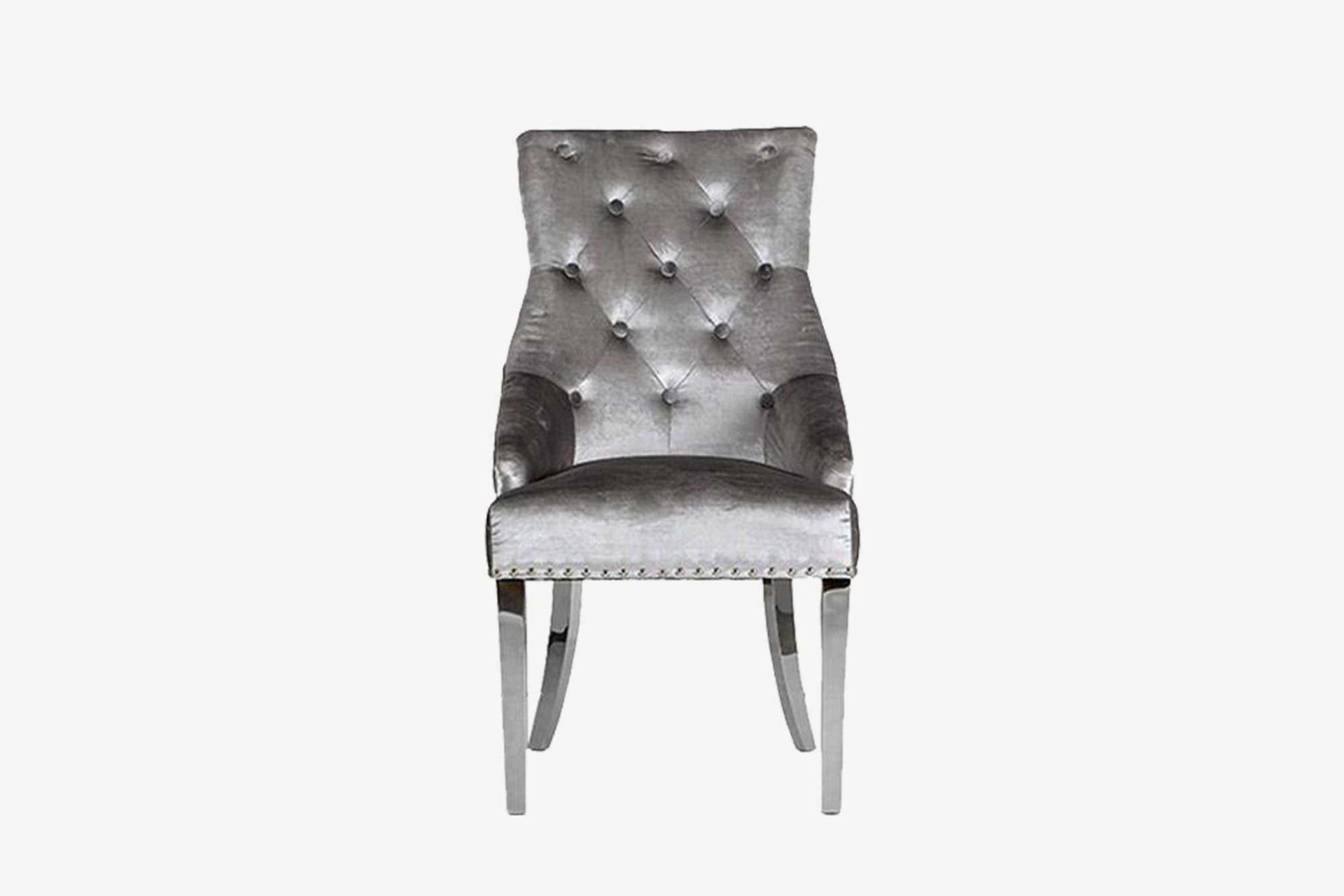 RRP £500 Set Of 2 Boxed Arigi Bianci Dark Grey Velvet Dining Diamond Stitched Back Chairs