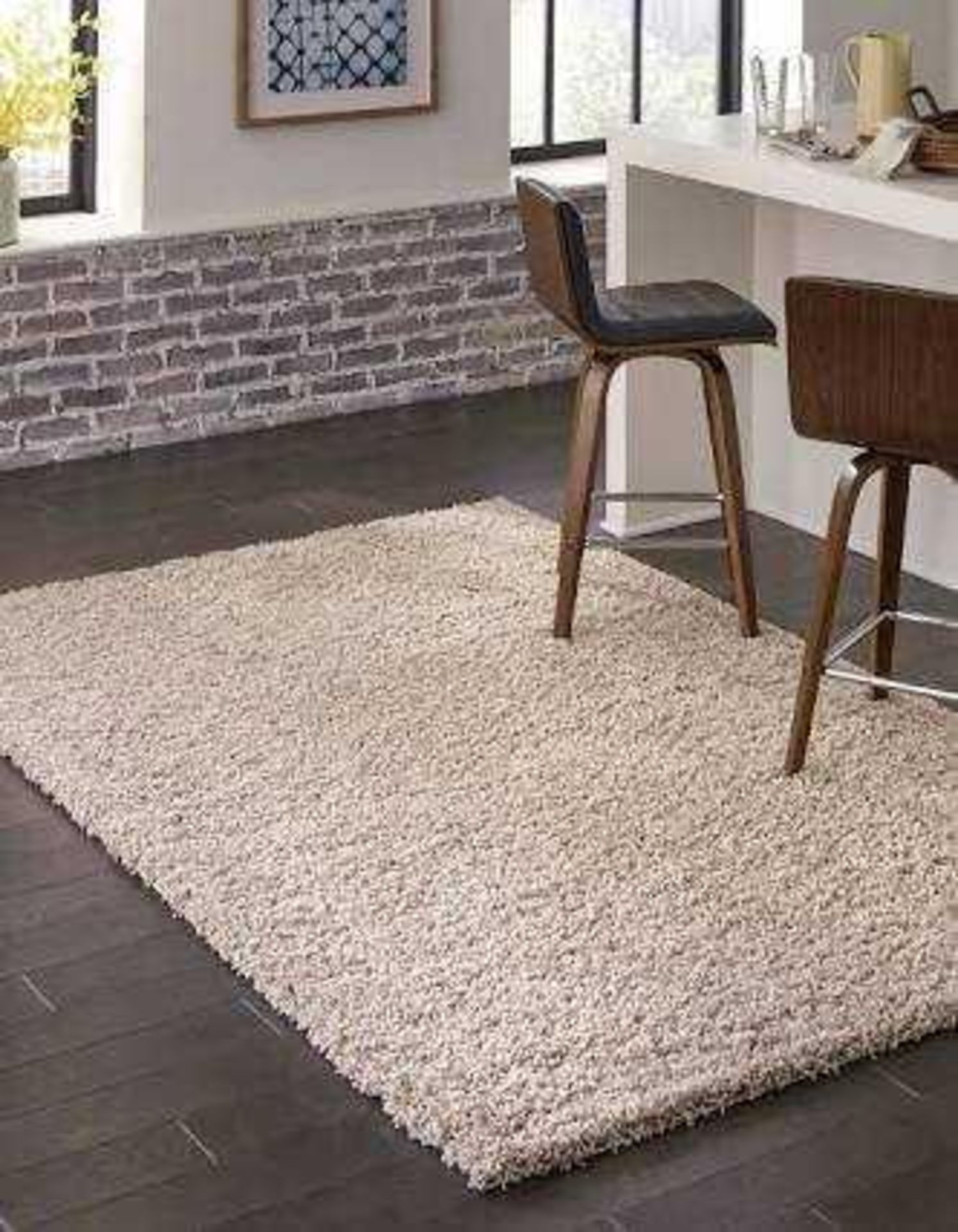RRP £120 Bagged Brand New Unique Loom 155X245Cm Taupe Solo Solid Shaggy Floor Rug