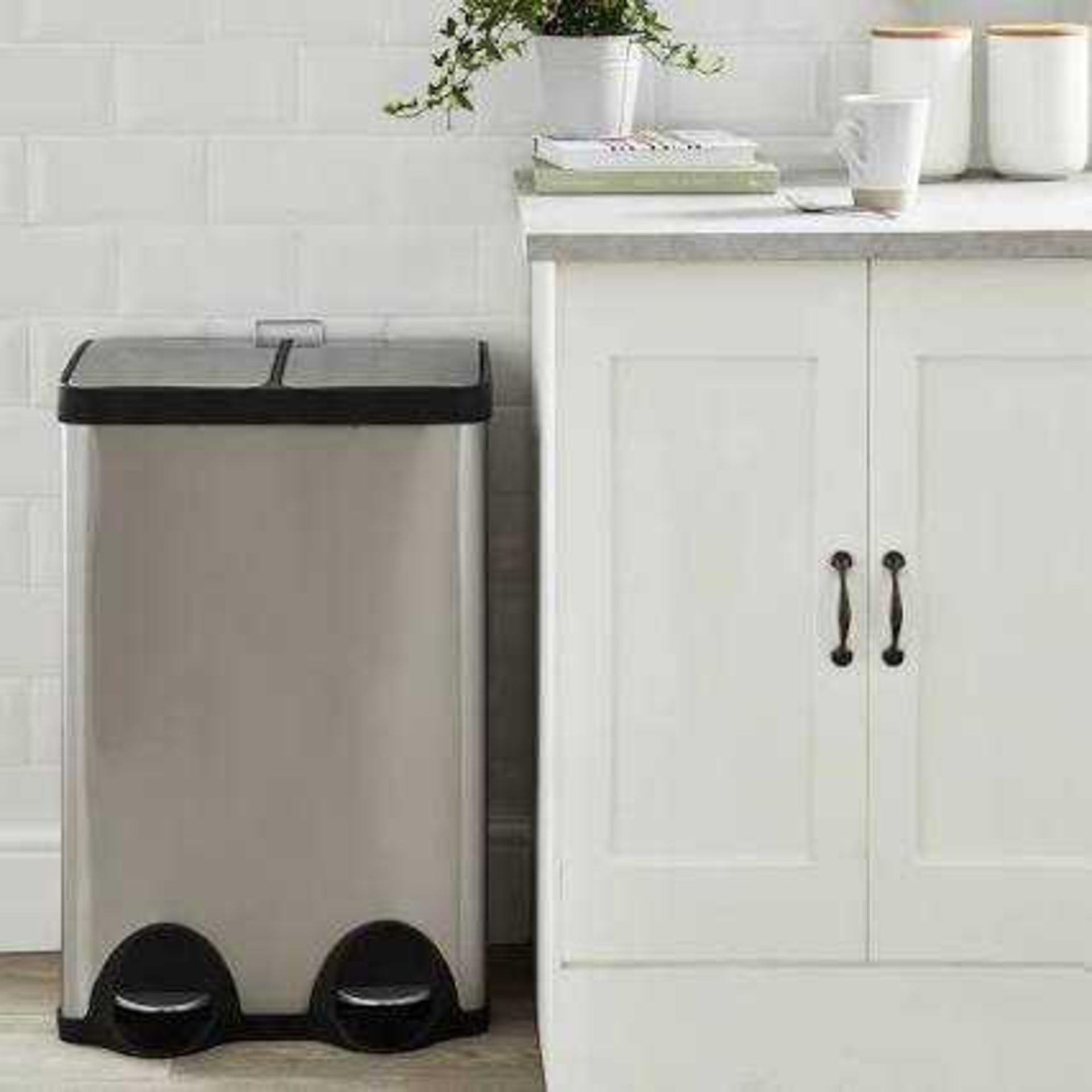 RRP £140 2 Boxed John Lewis 30L Pedal Bins And A Boxed John Lewis 2 Section Recycler With Caddy.