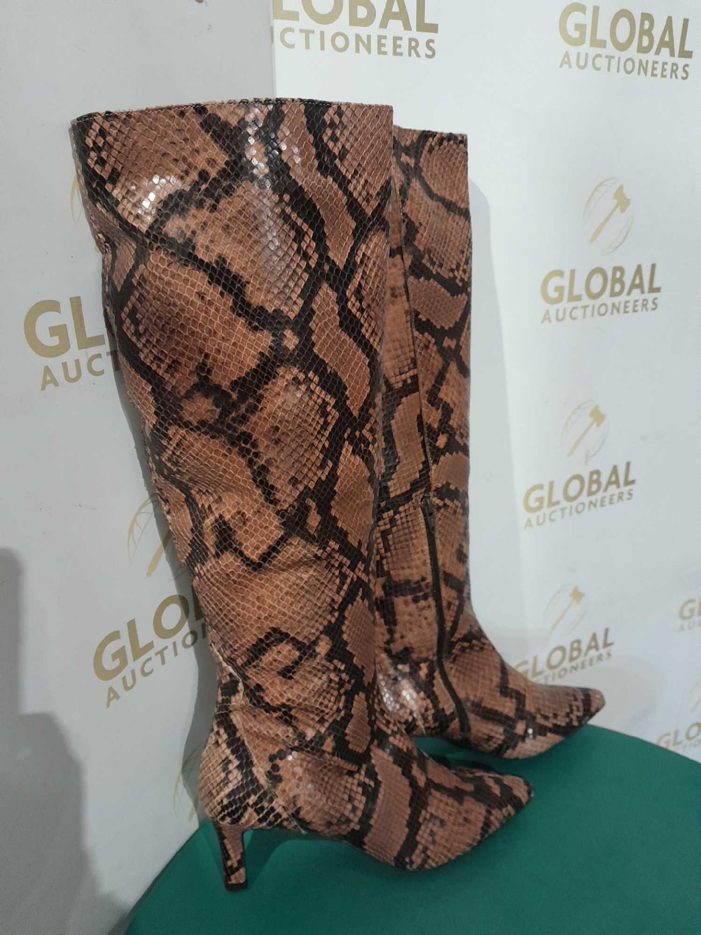 RRP £80 A Pair Of Viola Leather Snake Print Stiletto Knee High Boots, Size 6 (Nk) - Image 2 of 2