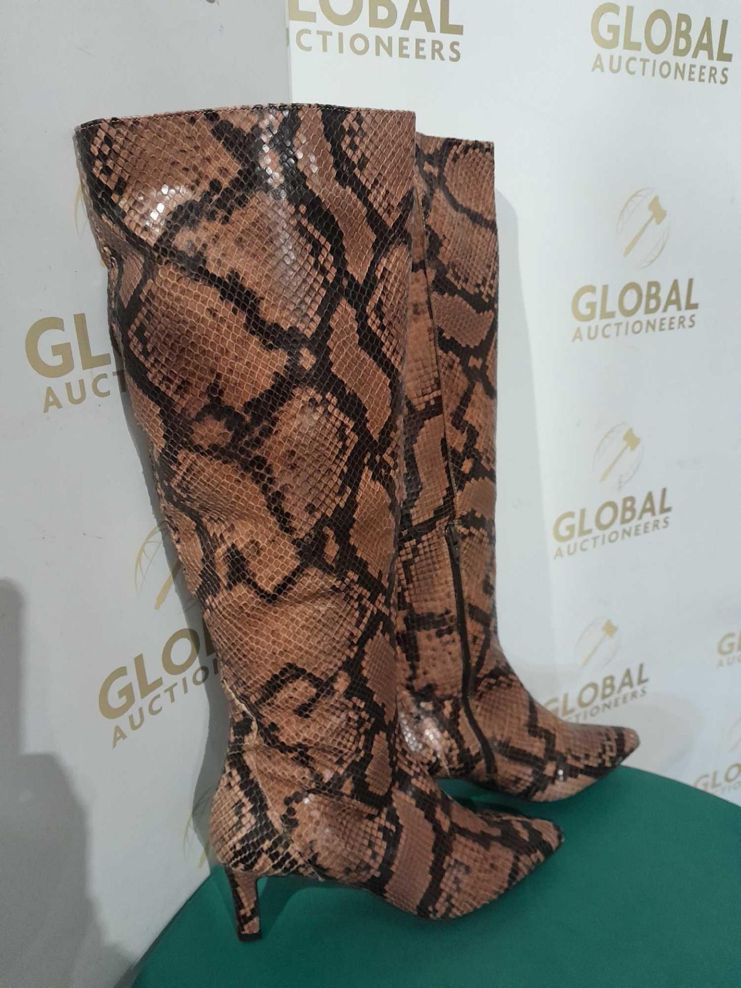 RRP £80 A Pair Of Viola Leather Snake Print Stiletto Knee High Boots, Size 5. - Image 2 of 2