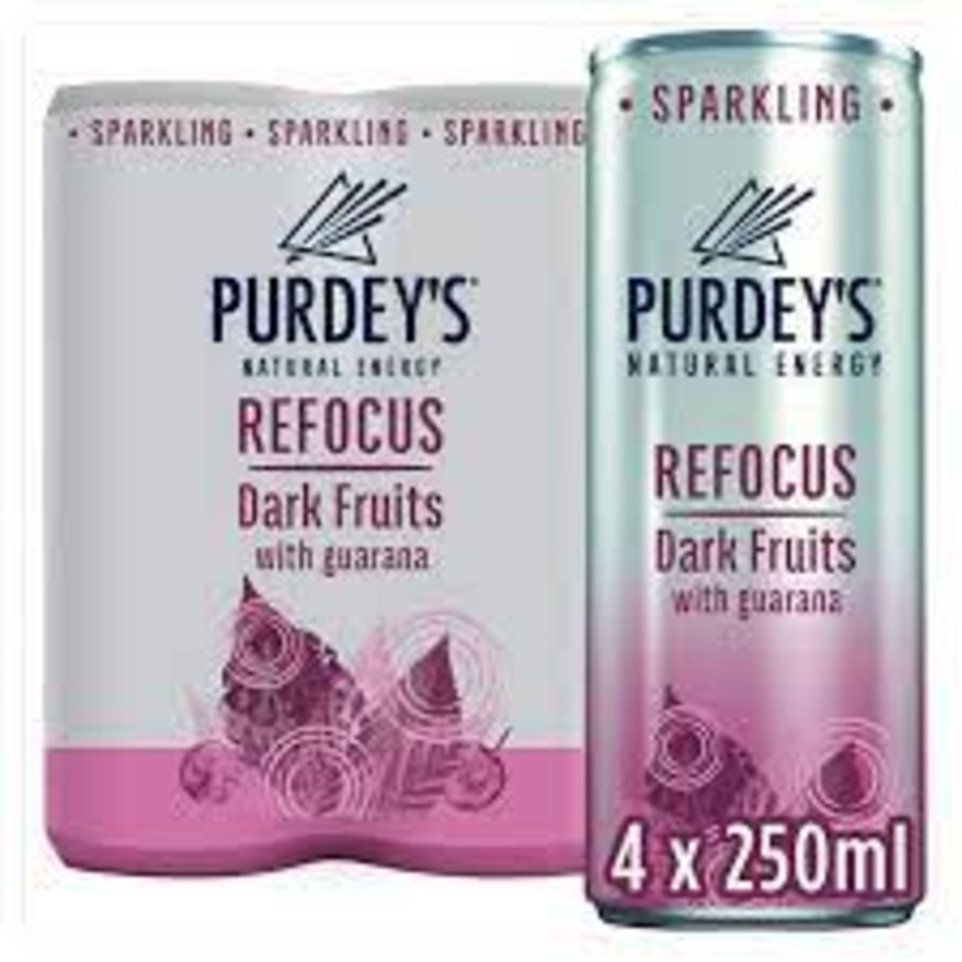 RRP £1245 (Count 498) Spw53F0801V Purdey'S Natural Energy Refocus Dark Fruits With Guarana, 4 X 250