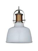 RRP £95 Lloyd Glass White Pendant Ceiling Light, Satin Nickel