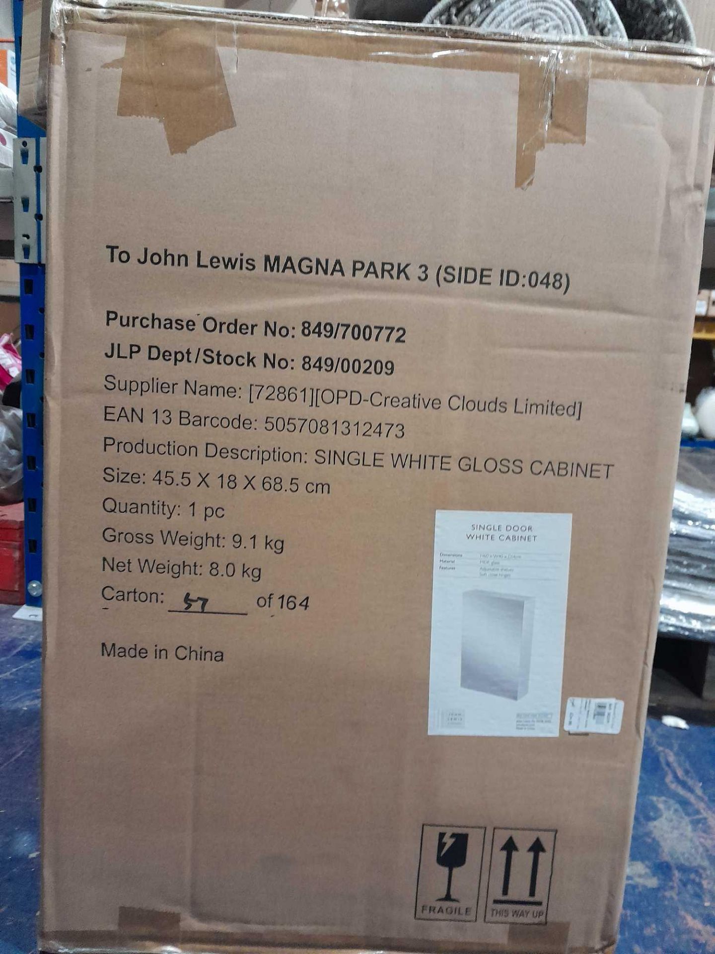 RRP £100 Boxed John Lewis Single White Gloss Cabinet - Image 2 of 2