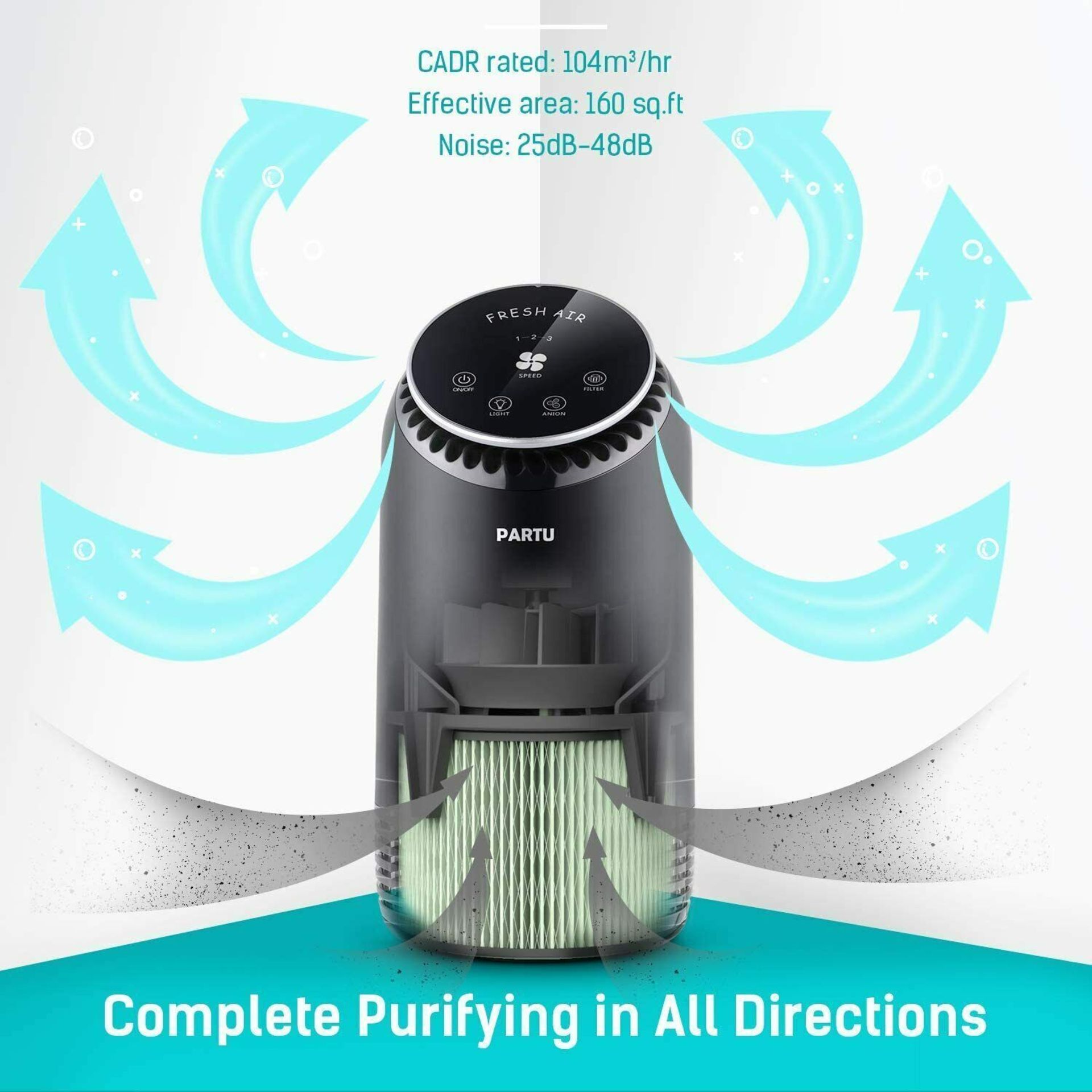 RRP 89.00 Partu BS-08 Air Purifier with True HEPA and Active Carbon Filter True Hepa and Activated - Image 2 of 3