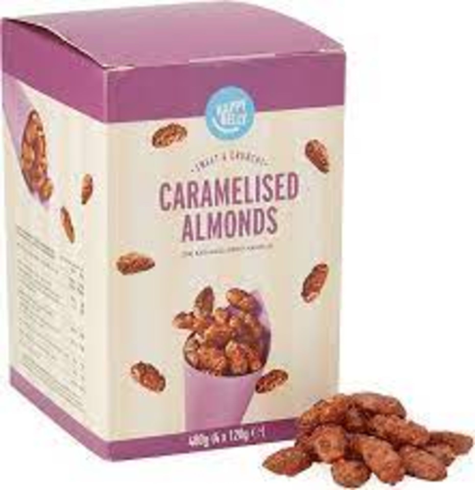 RRP £1600 (Approx. Count 101) Spw50P4974D ""Amazon Brand - Happy Belly Caramelised Almonds, 120G X