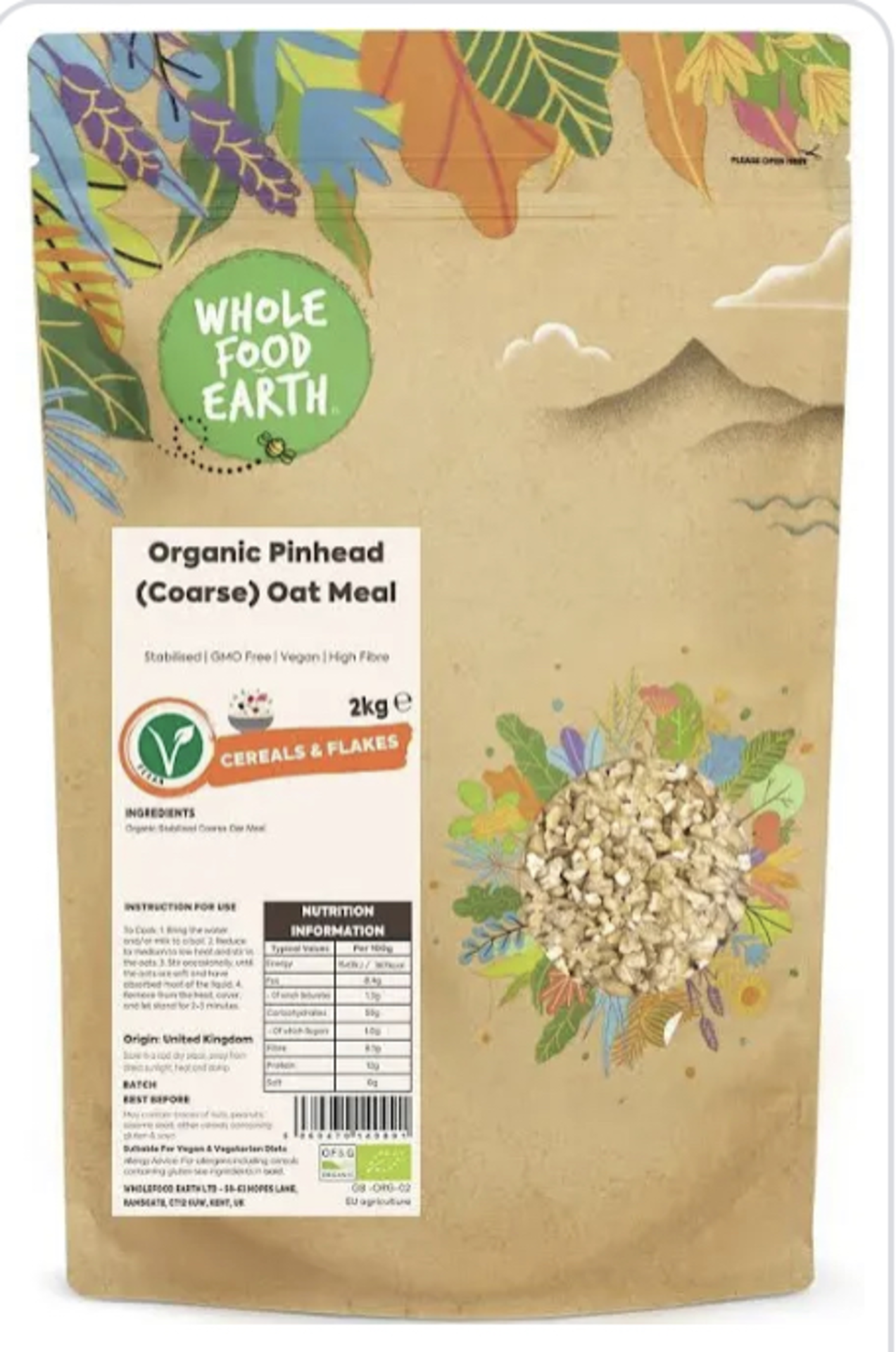 RRP £846 (Count 95) Spw50C8310L Wholefood Earth Organic Pinhead (Coarse) Oat Meal ‚Äì 2 Kg |