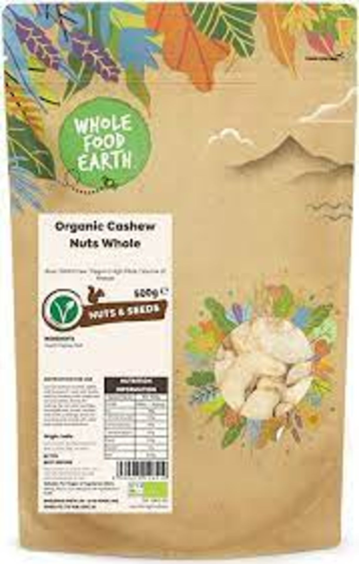 RRP £7043 (Approx. Count 353) Spw50C8294H ""Wholefood Earth Organic Cashew Nuts Whole ‚Äì 500G | Raw