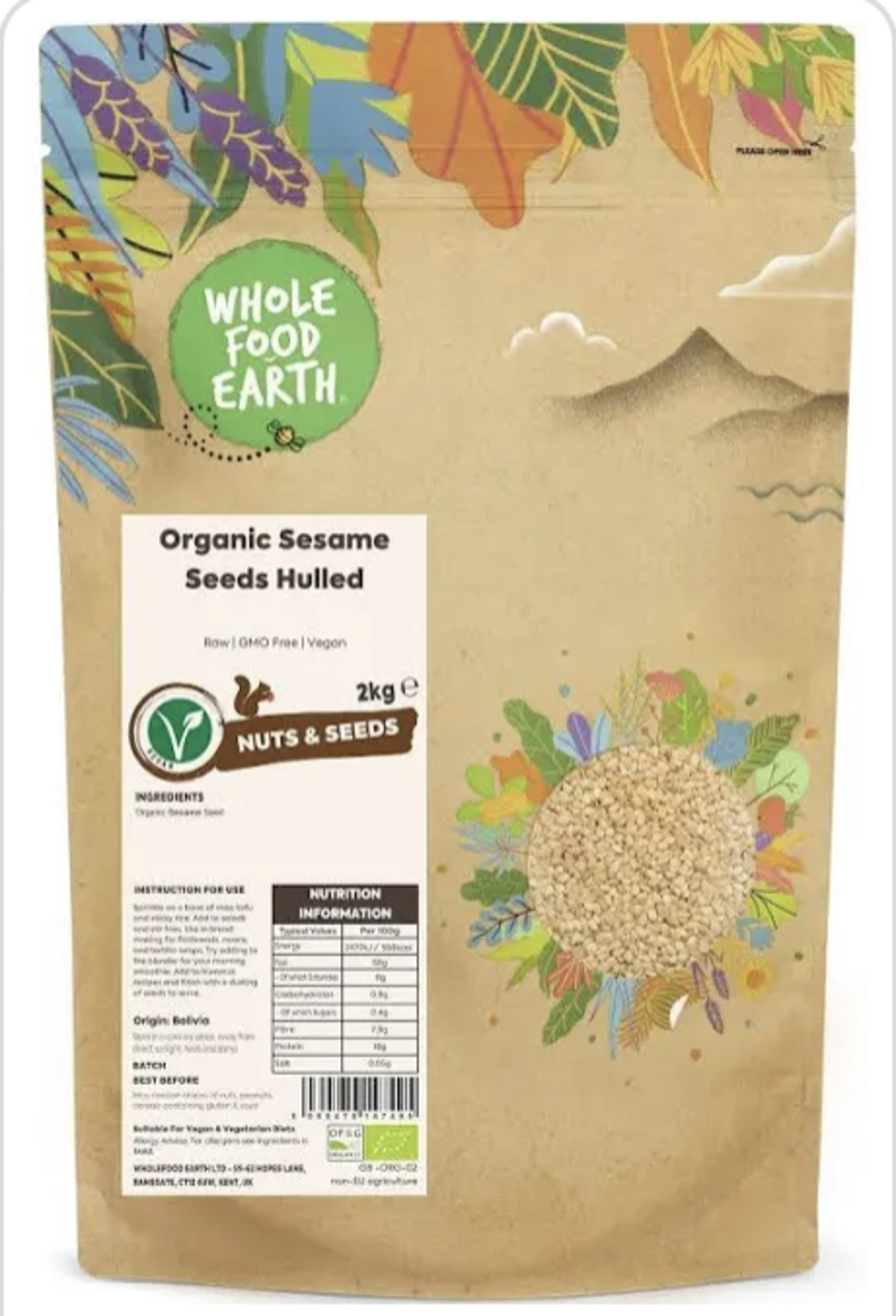 RRP £850 (count 62) - spW09Q1205b - Wholefood Earth Organic Sesame Seeds Hulled 2kg Raw | GMO Free |