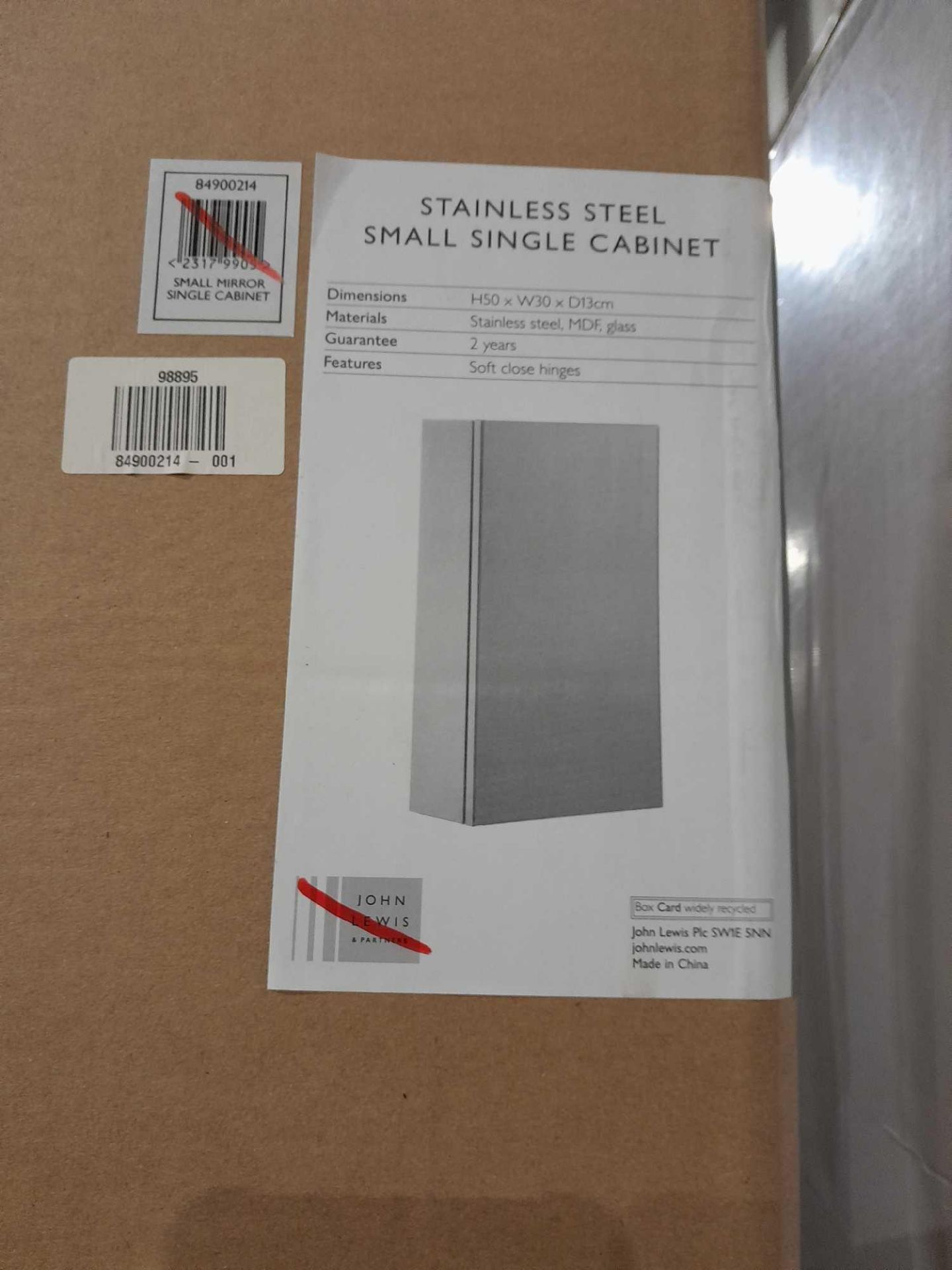 RRP £100 John Lewis Stainless Steel Small Single Cabinet - Image 2 of 3