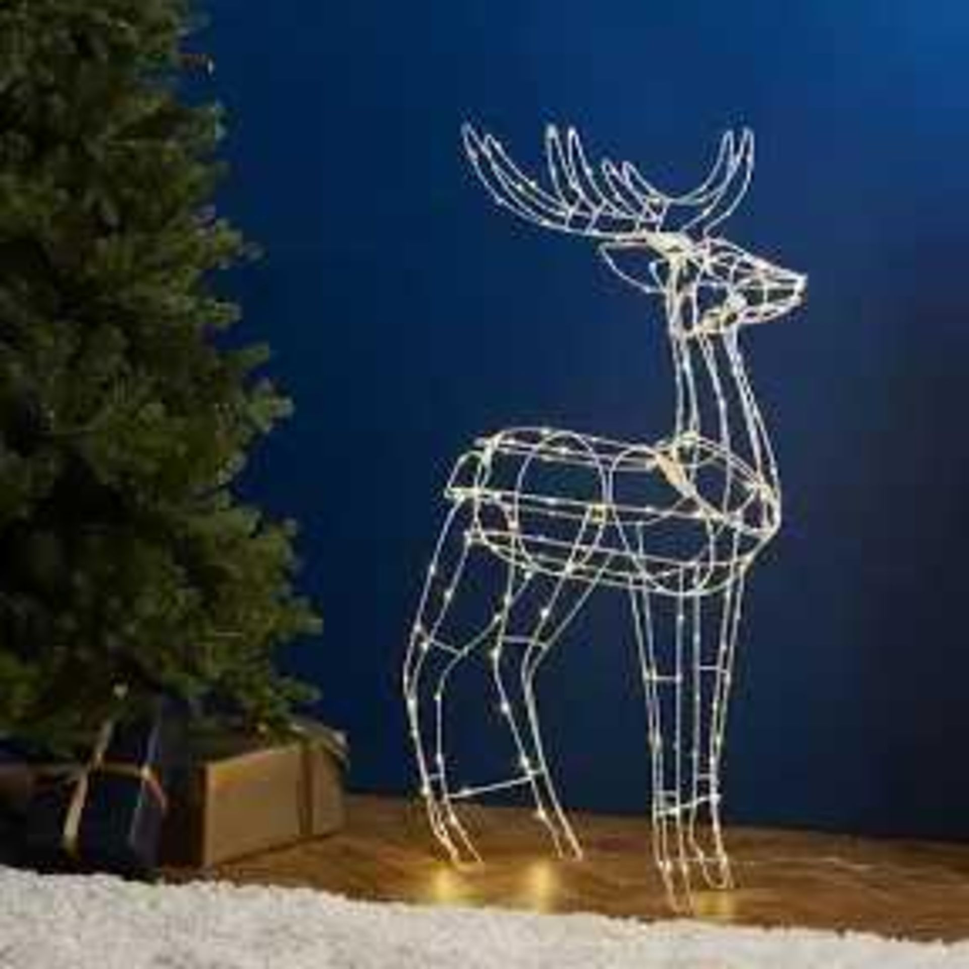 RRP £90 Boxed Festive Indoor /Outdoor Pre-Lit LED White Metal Deer