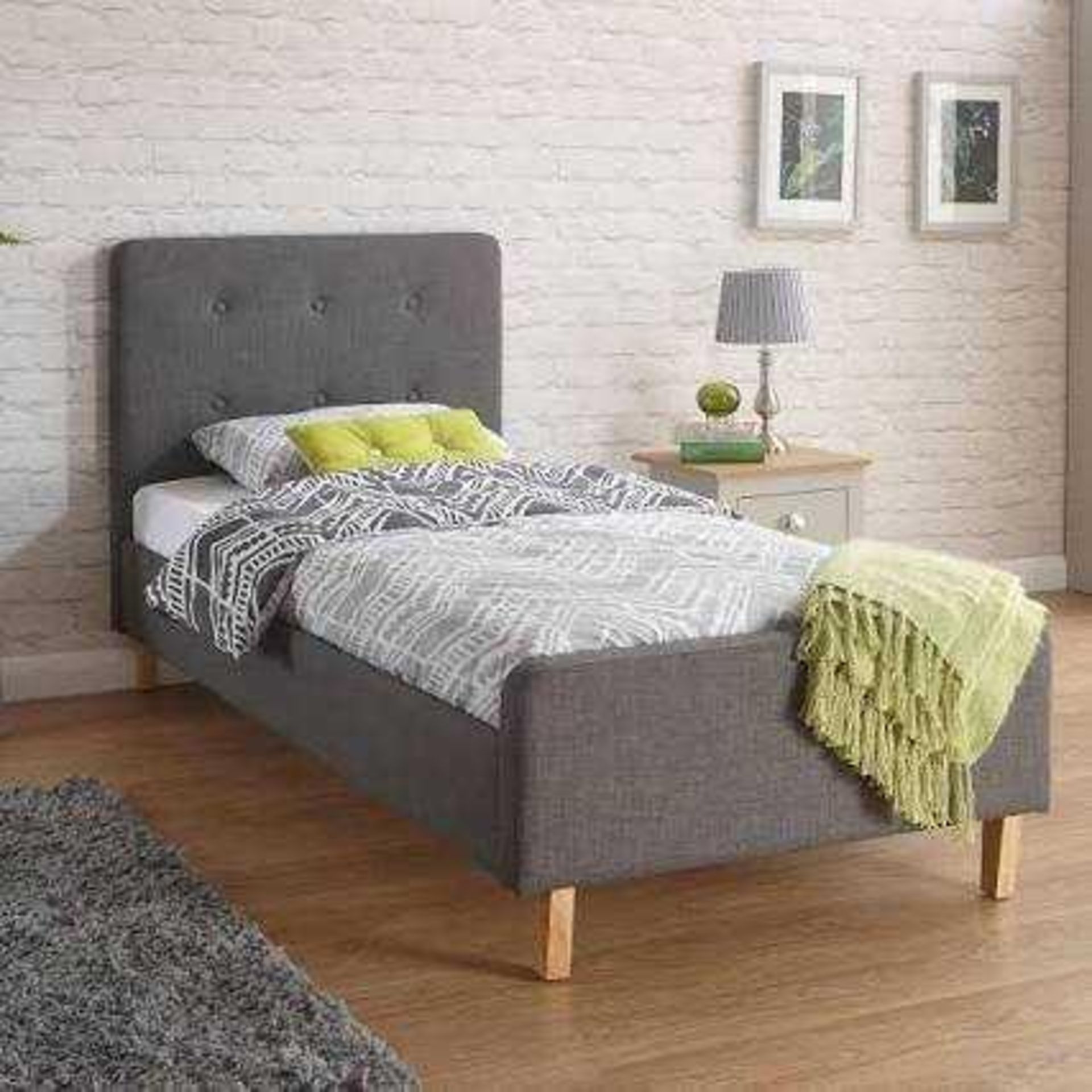 RRP £350 Suede Fabric 90Cm Single Bed, Grey