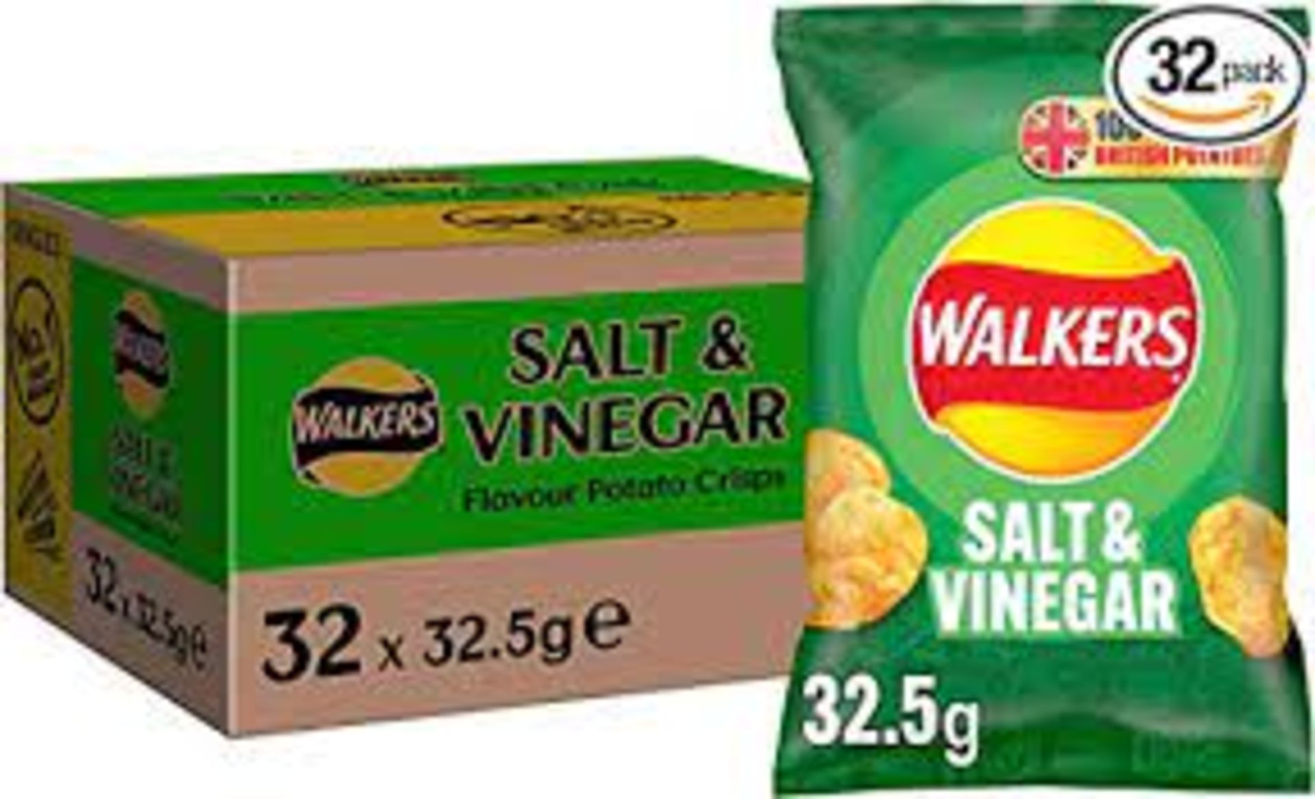 RRP £1220 (Approx. Count 138) spW47J0757Q Walkers Salt and Vinegar Crisps, 32.5g (Case of 32)
