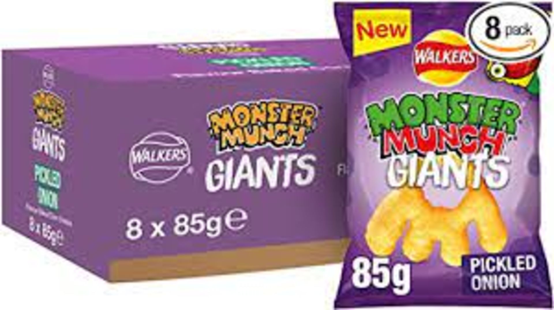 RRP £1370 (Approx. Count 140) spW34n3383p Walkers Monster Munch Giants Pickled Onion 85g (Case of 8)