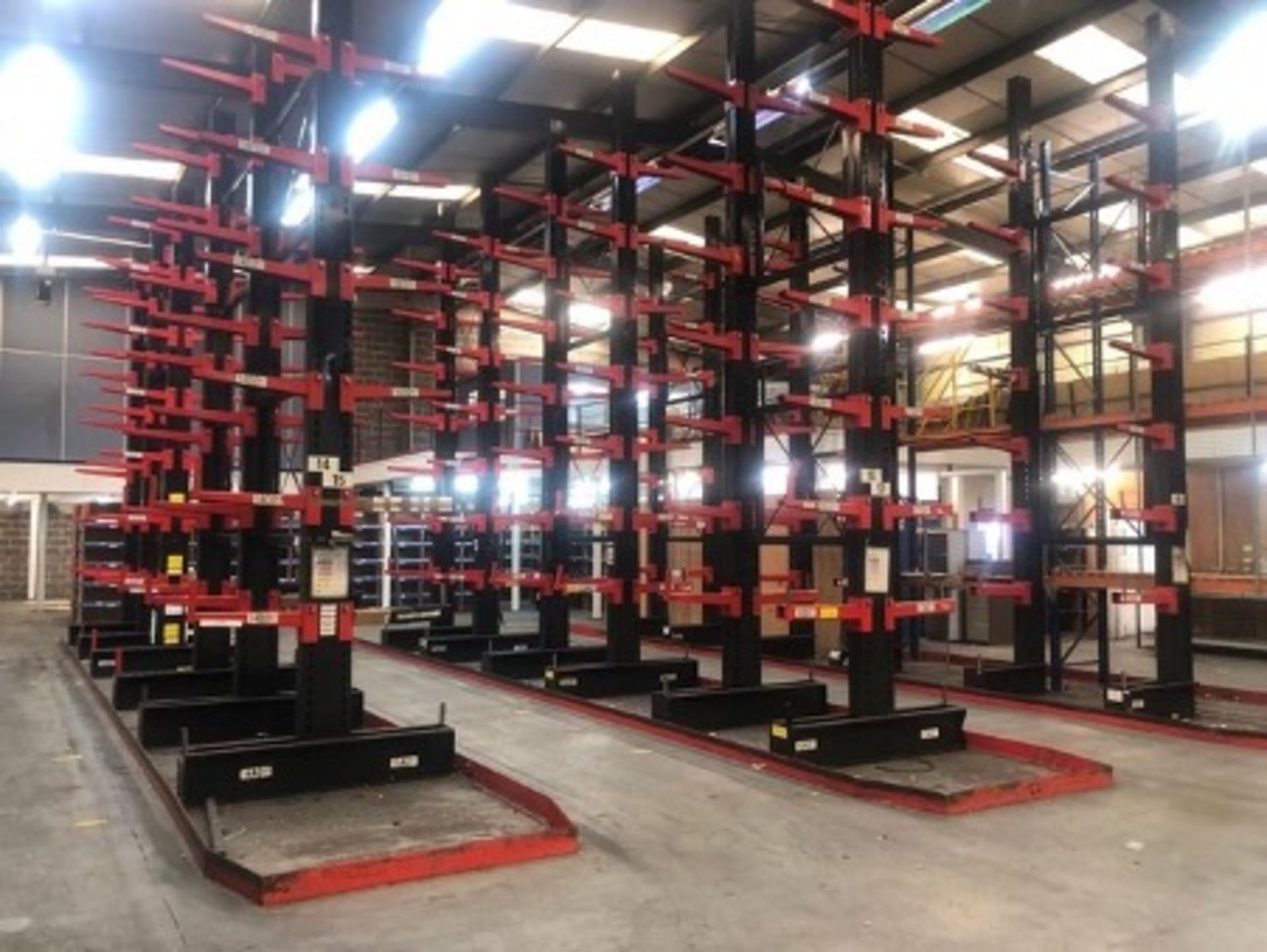 RRP £7680 Lot To Contain Single Sided Cantilever Red And Black 700Mm Arms (4 Uprights)