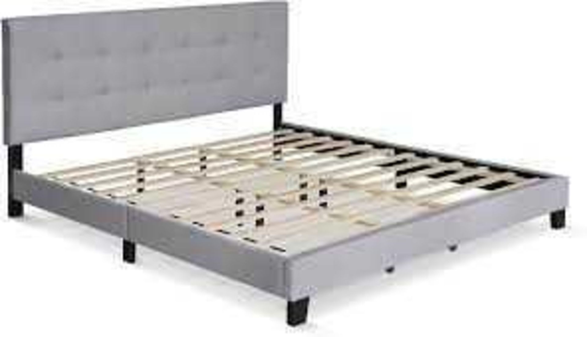 RRP £190 Boxed Furinno Laval Button Tufted Bed Frame, 12Pc Slat Style, Glacier, Single Size, Grey