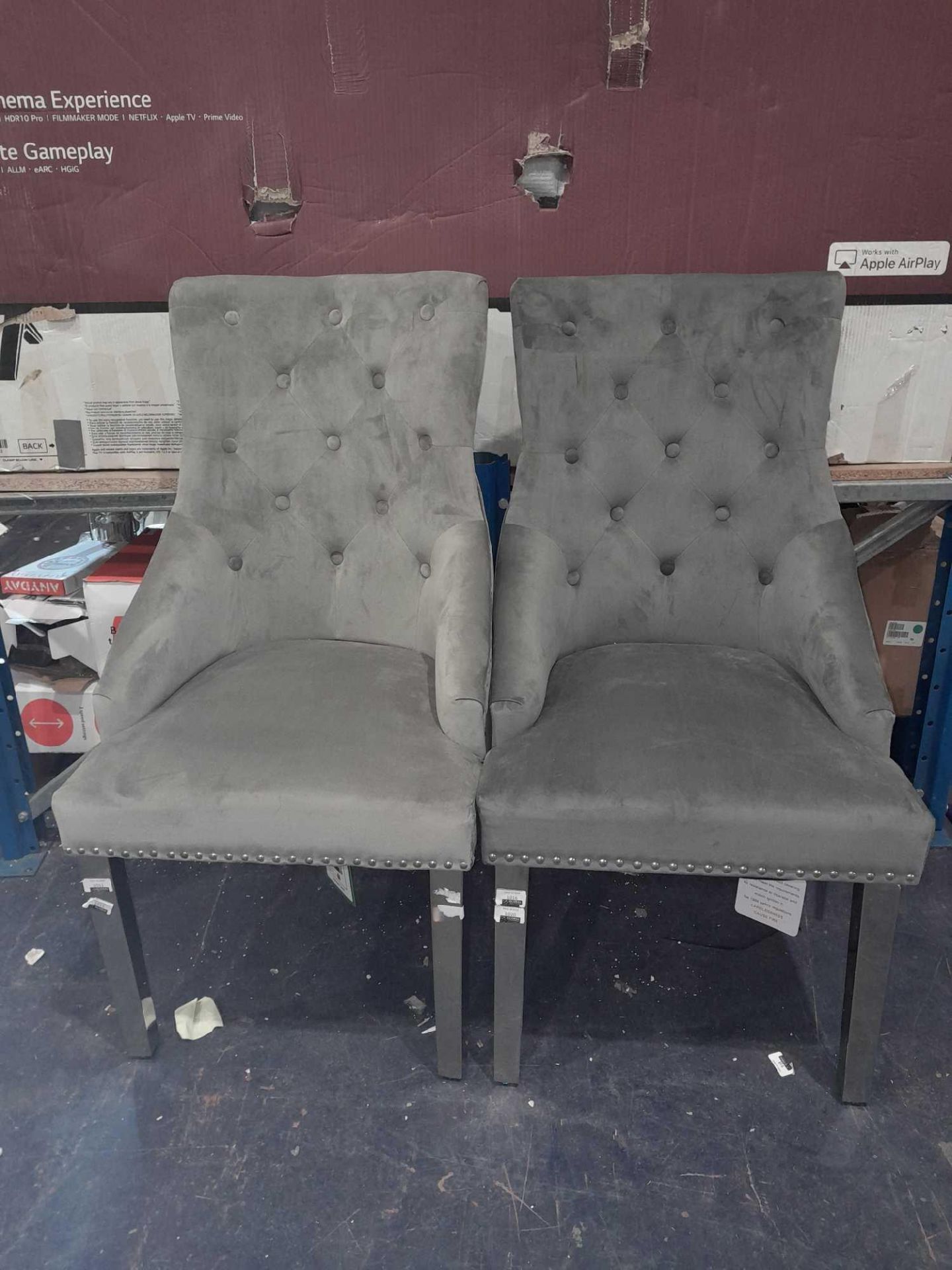 RRP £500 Boxed Brand New Set Of 2 Arighi Bianchi Dark Grey Velvet Dining Chairs - Image 2 of 2