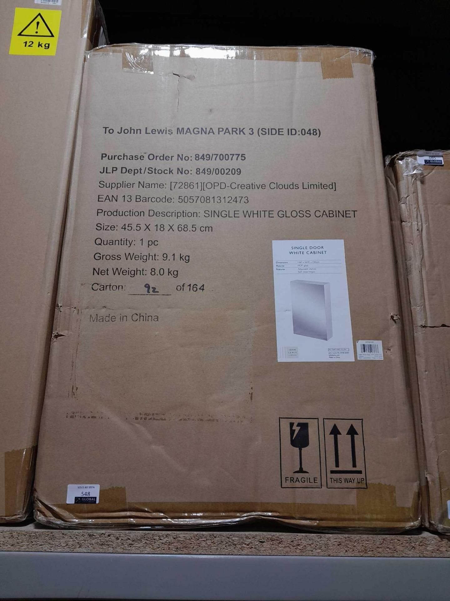 RRP £100 Boxed John Lewis Single Door White Cabinet - Image 2 of 2