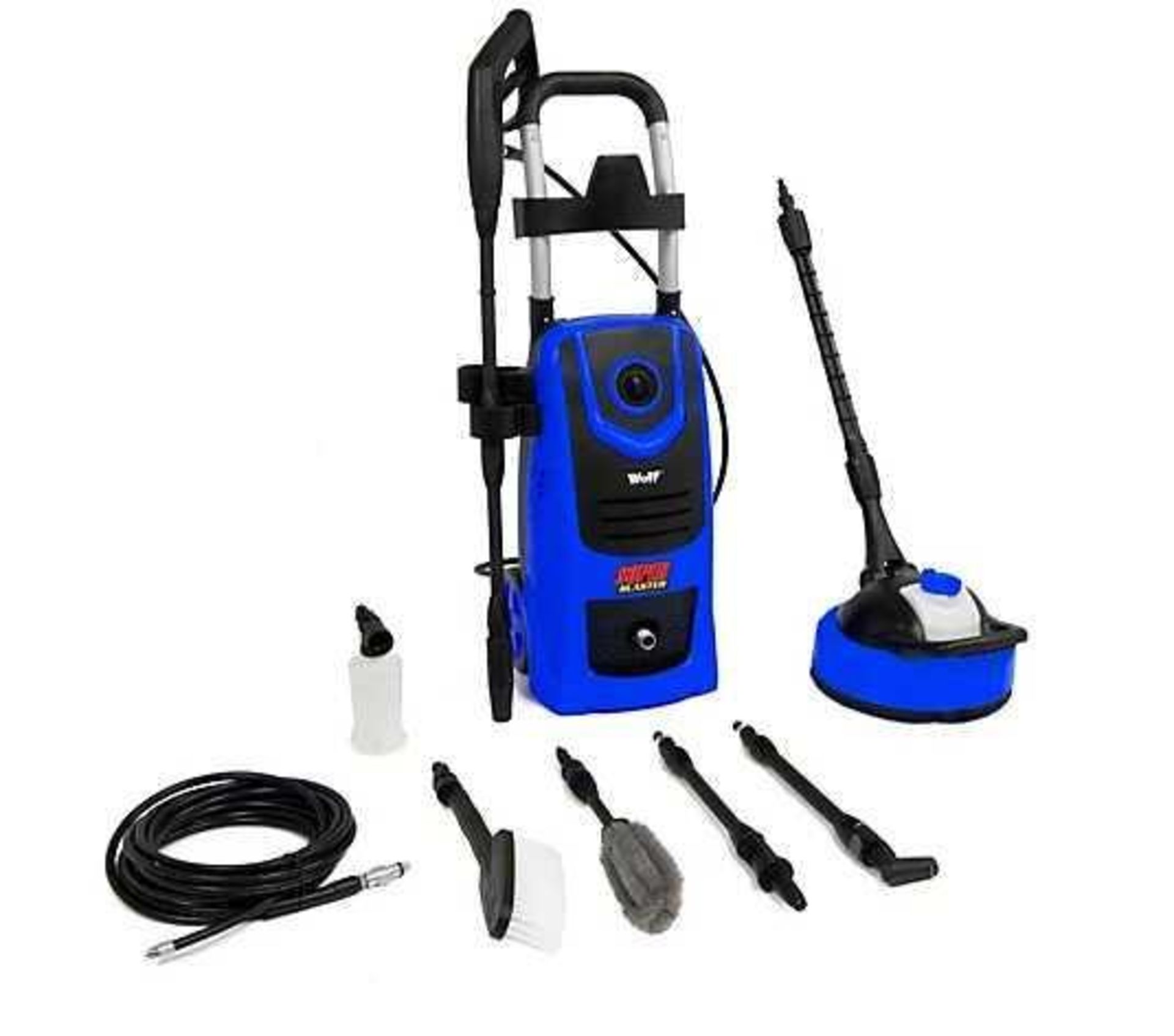 RRP £190 Boxed Brand New Wolf 140 Bar Super Blaster Pressure Washer With Outdoor & Car Accessories (