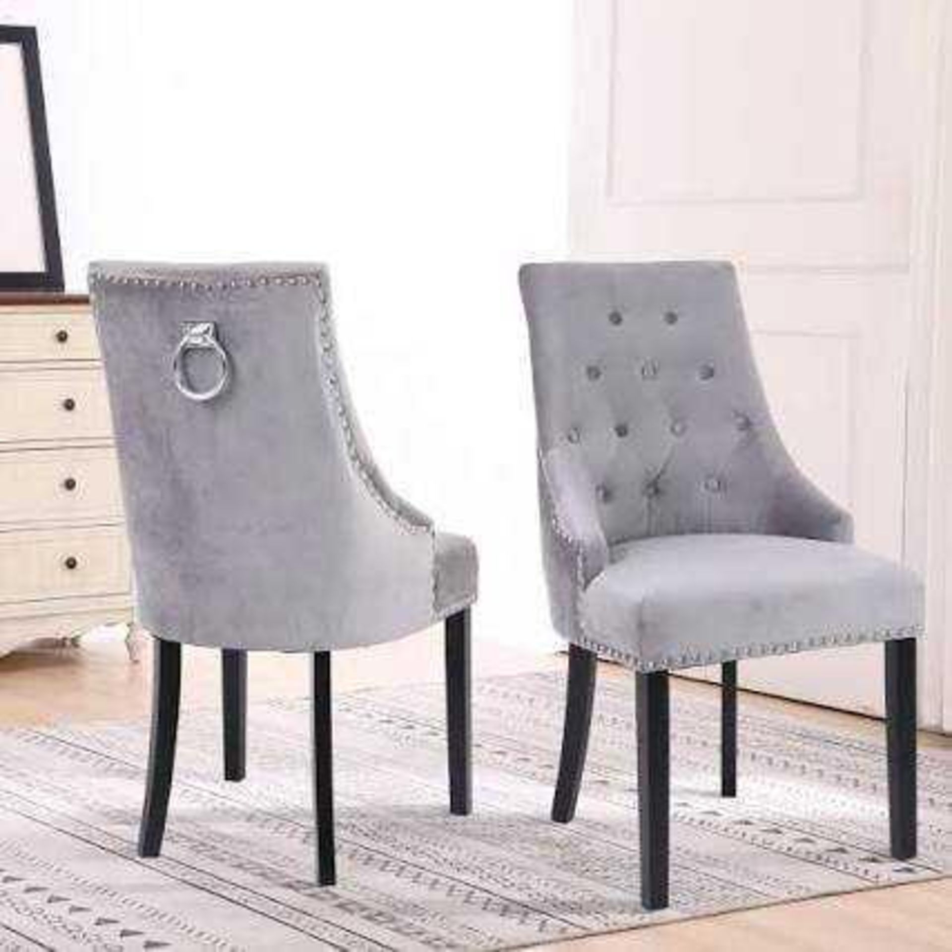 RRP £500 Boxed Brand New Set Of 2 Arighi Bianchi Dark Grey Velvet Dining Chairs