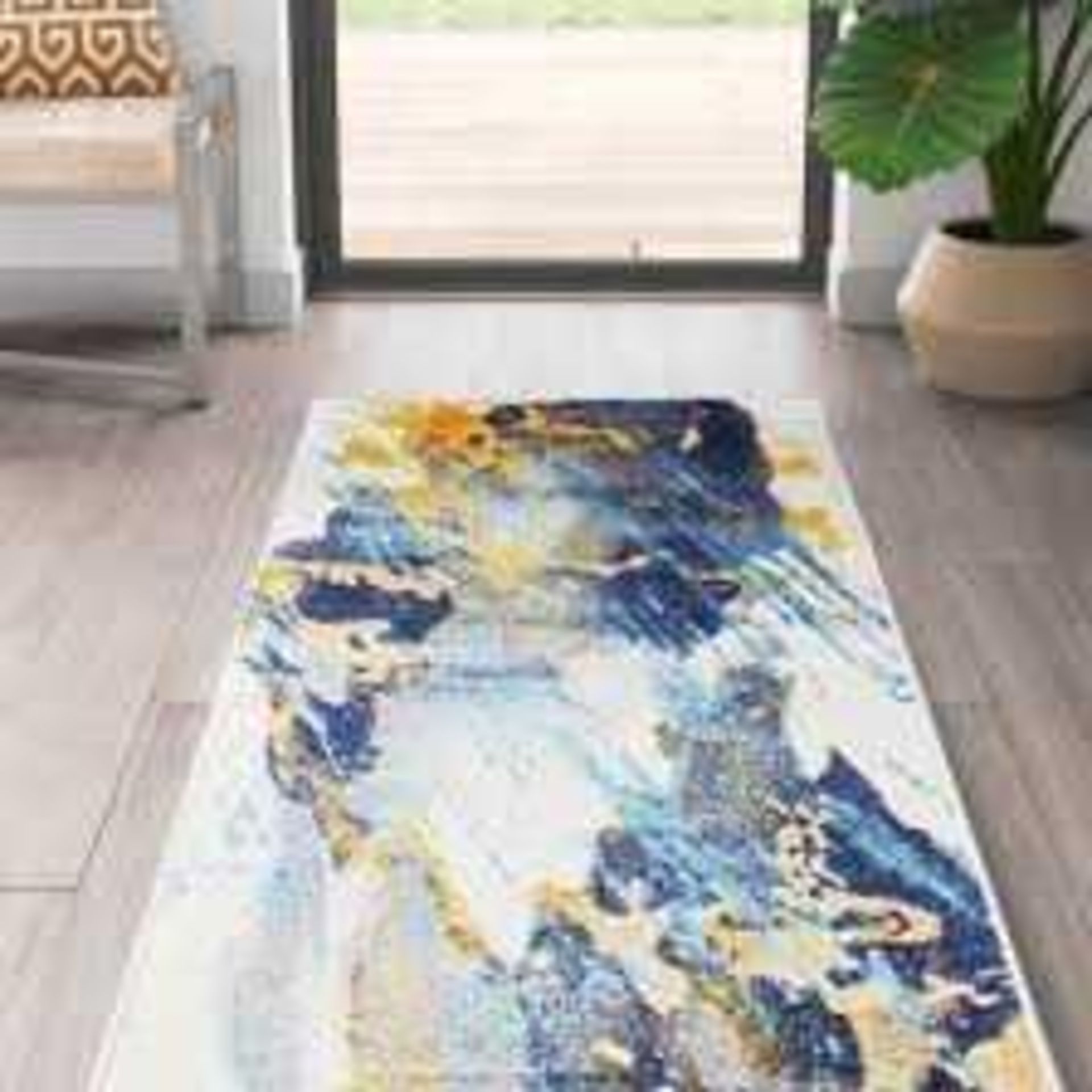 RRP £100 106X167Cm Titus Ivory Blue Floor Rug