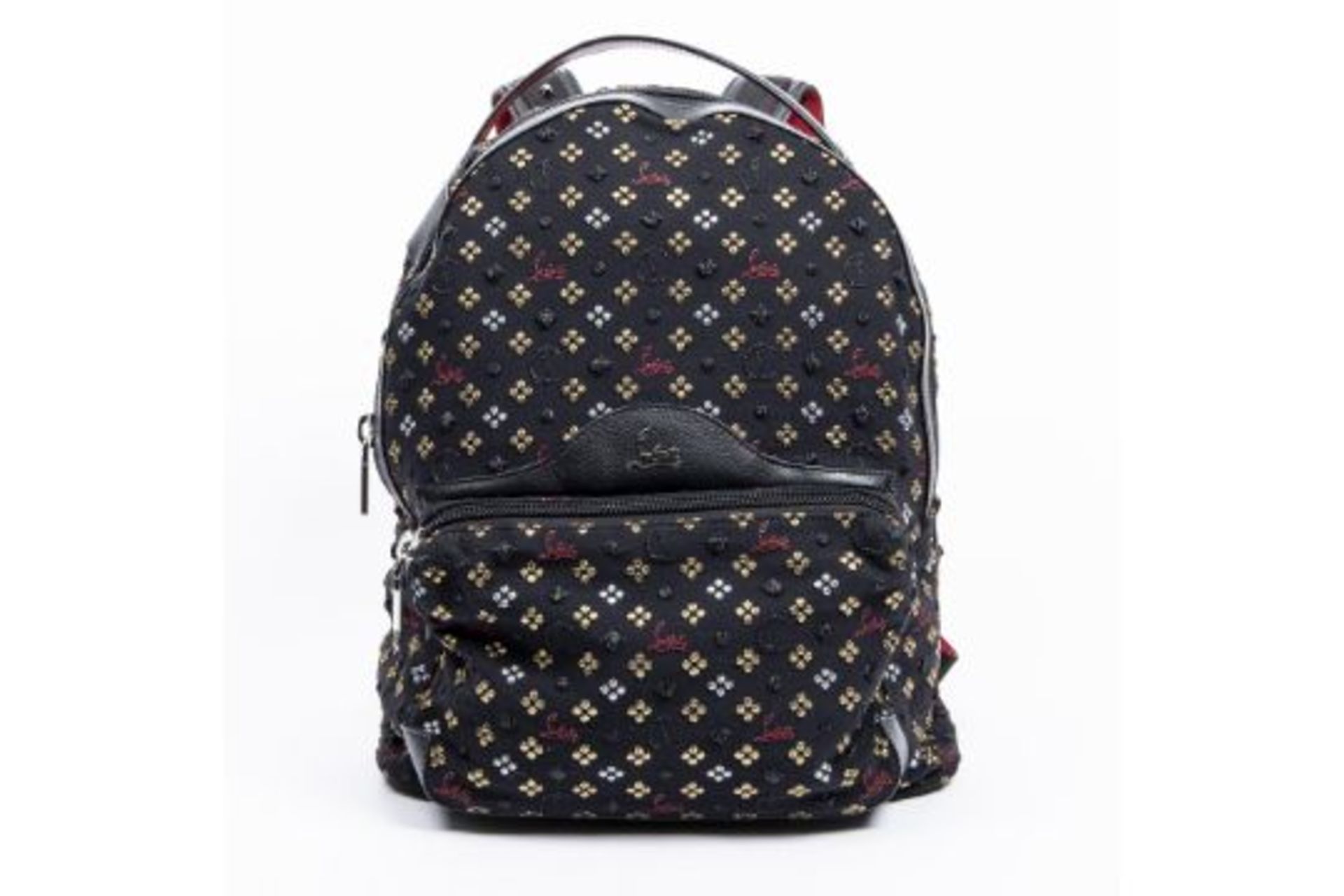 RRP £1,550 Lot To Contain 1 Christian Louboutin Canvas Backloubi Jacquard Backpack In Black - 30*