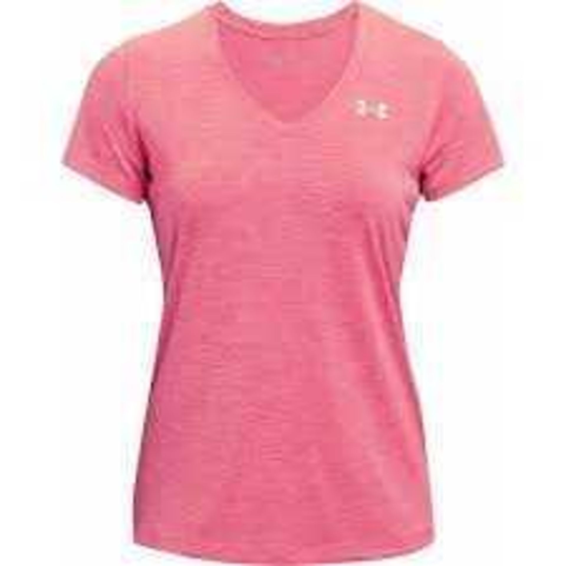 RRP £100 Under Armour 7X Twist Tech Short Sleeve V-Neck Training Top Coral-Pink