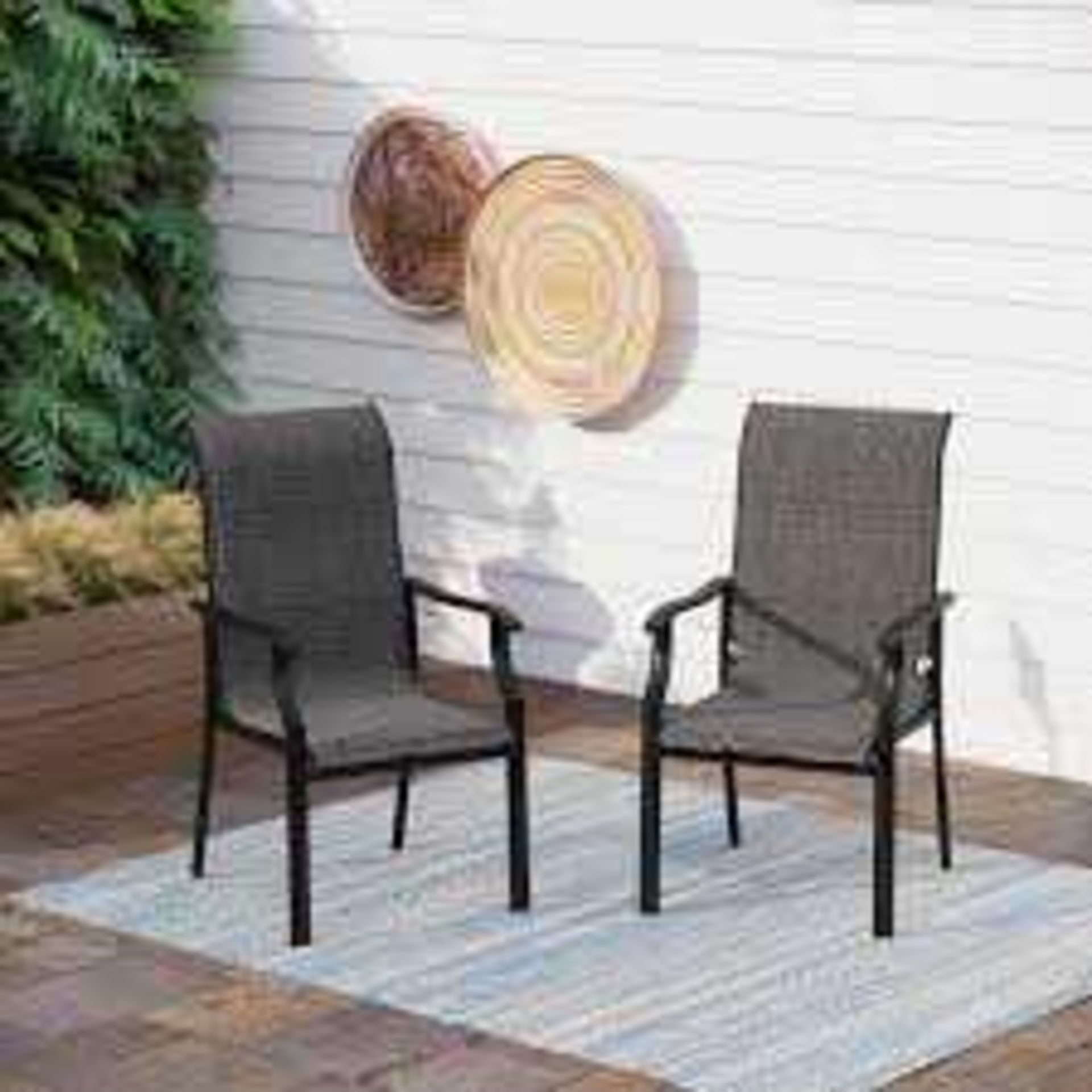 RRP £330 Boxed Blue Elephant Stacking Patio Dining Armchair