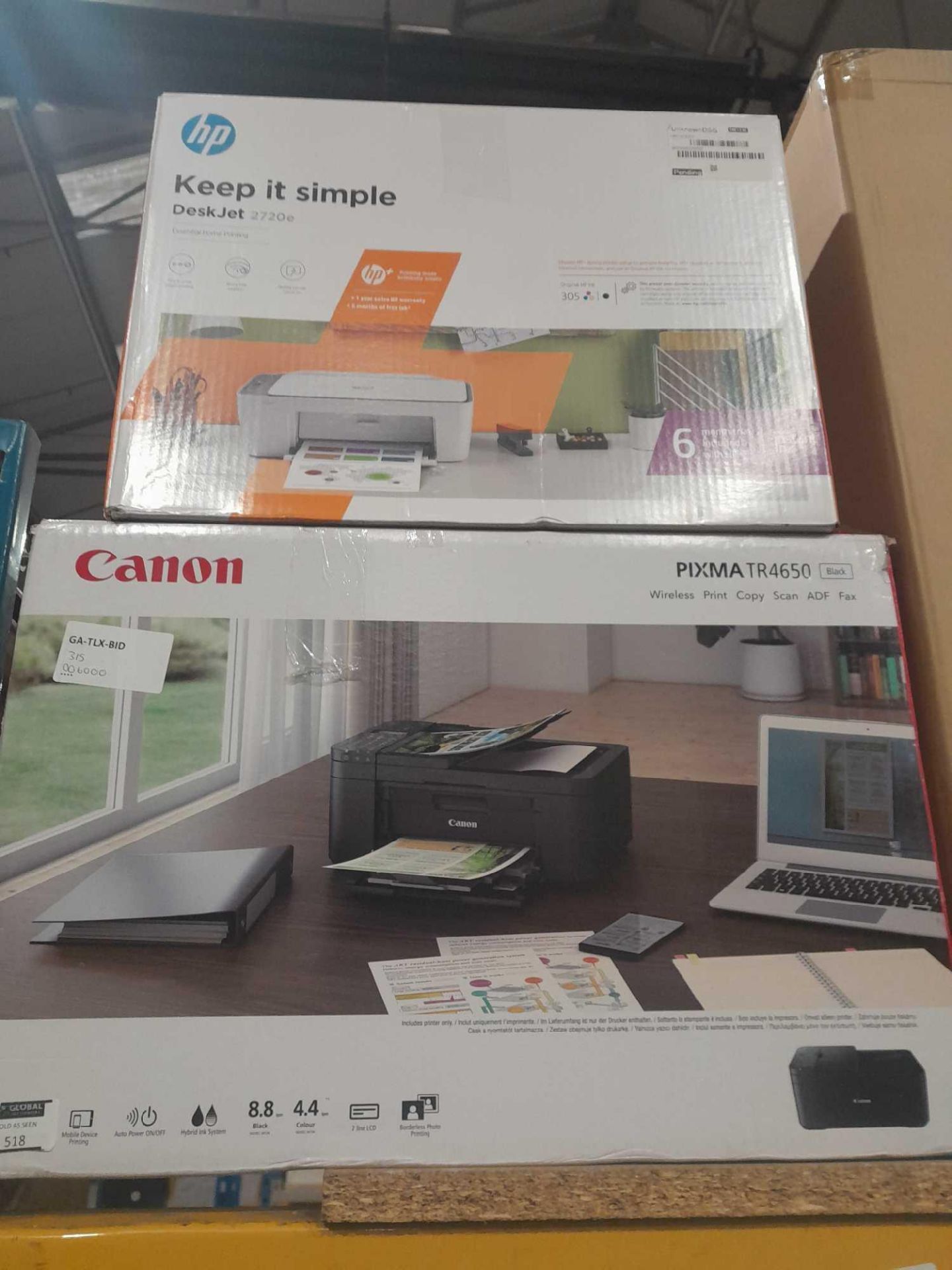 RRP £140 Lot To Contain 2 Boxed Assorted Items To Include A Canon Pixma Tr4650 And A Hp Deskjet 2720 - Image 2 of 2