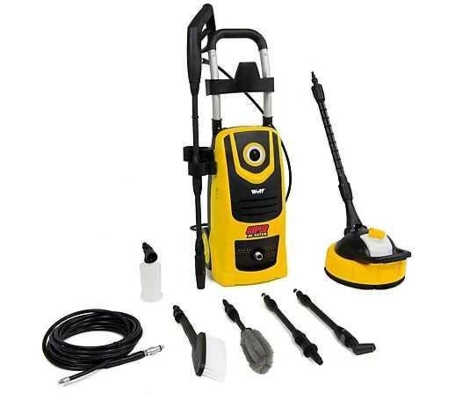 RRP £190 Boxed Brand New Wolf 140 Bar Super Blaster Pressure Washer With Outdoor & Car Accessories (