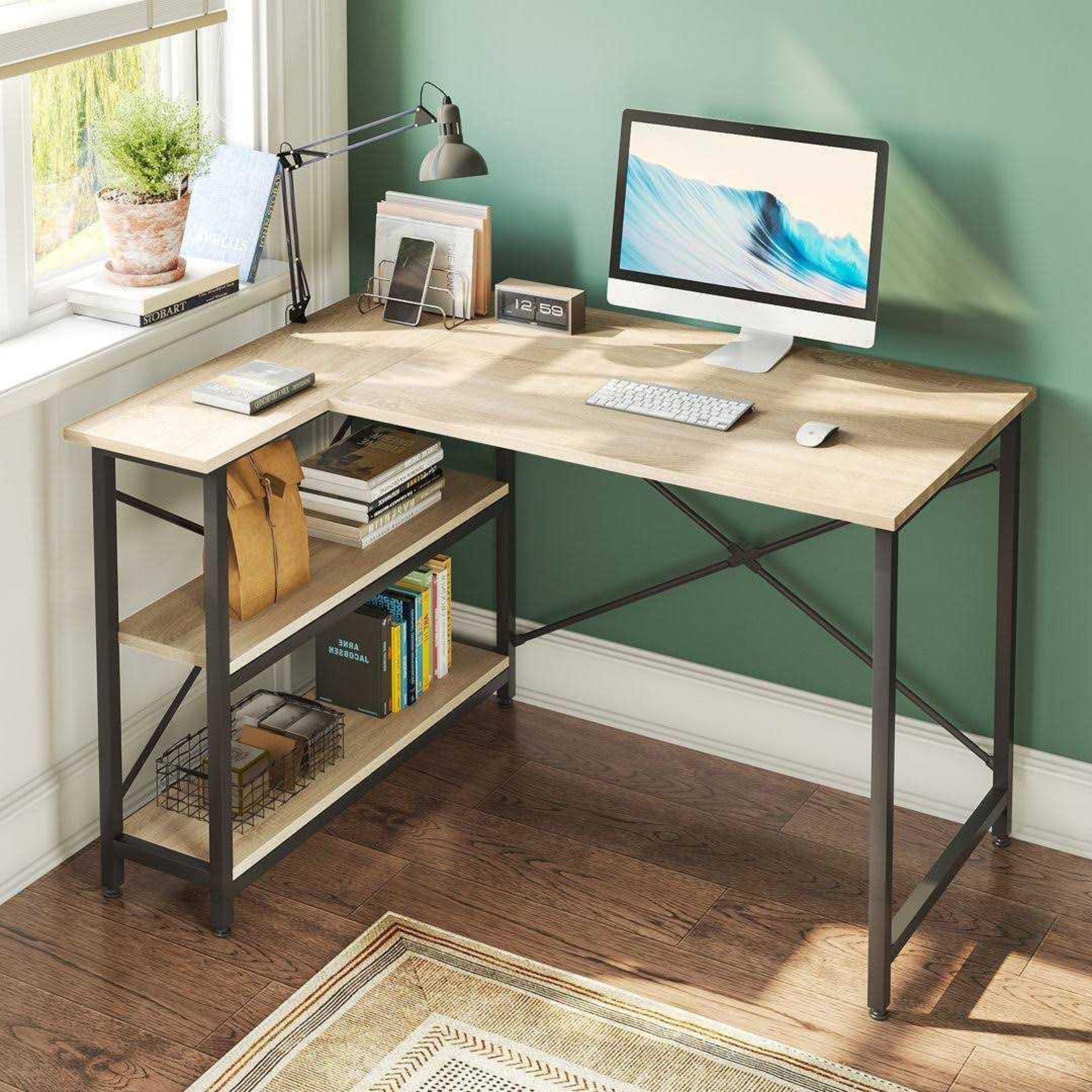 RRP £150 Boxed Fortunato L Shaped Computer Oak Desk