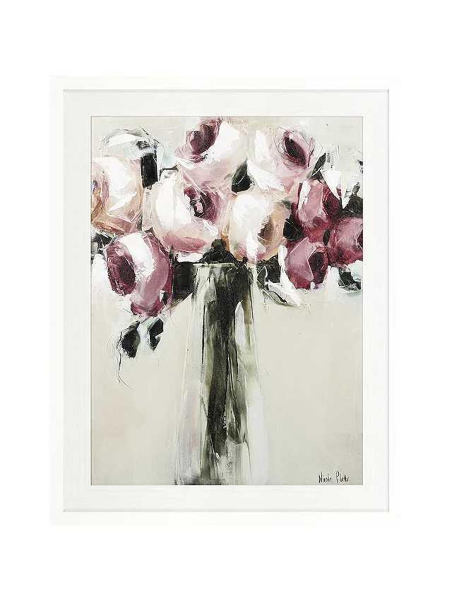 RRP £160 Pink Roses - Nicola Platts Framed Print (Cracked To Corner) (P)(Condition Reports Available