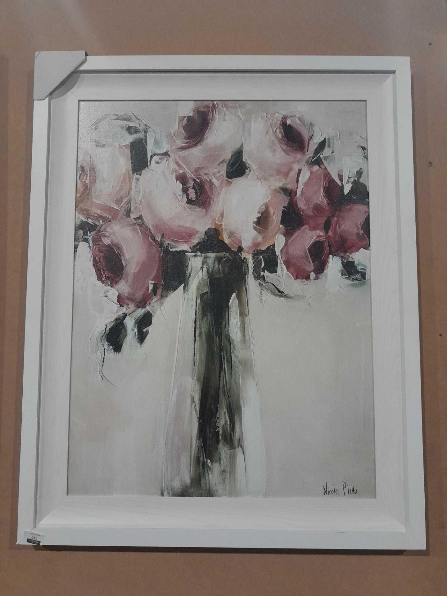 RRP £160 Pink Roses - Nicola Platts Framed Print (Cracked To Corner) (P)(Condition Reports Available - Image 2 of 2