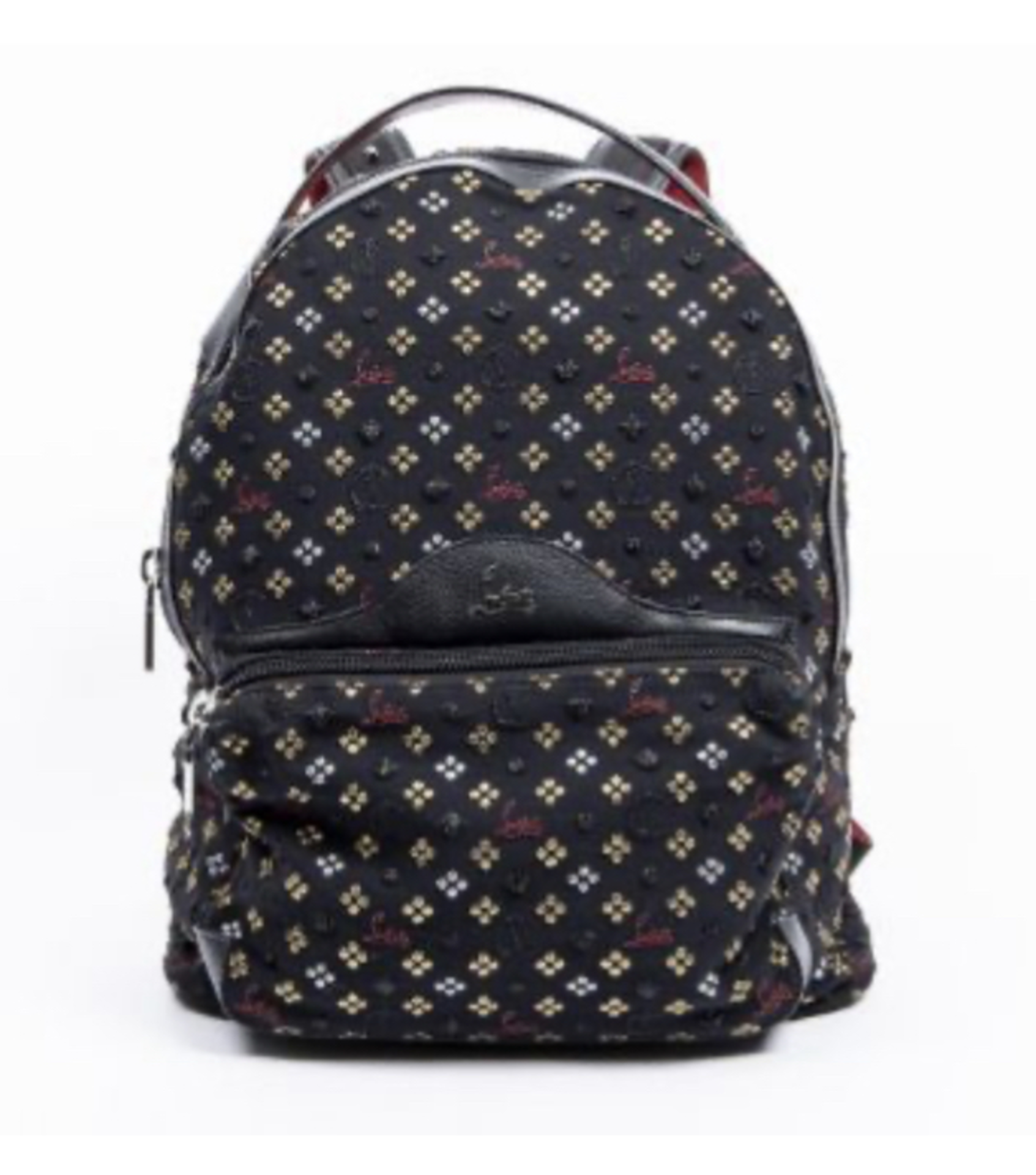 RRP £1550 Lot To Contain 1 Christian Louboutin Canvas Backloubi Jacquard Backpack In Black - 30*40*