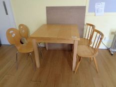 Wood square kitchen table with 4 x chairs as lotted