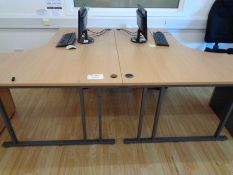 2 x Beech curved desks as lotted