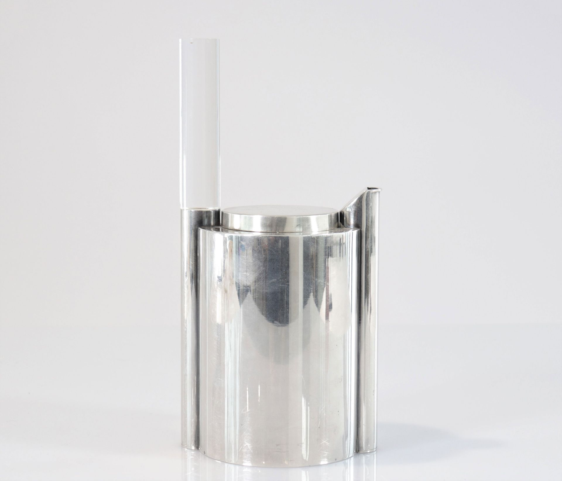 RAVINET DENFERT modernist teapot in silver metal and plexiglass